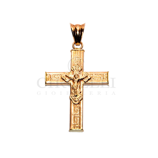18-karat gold cross with Greek key