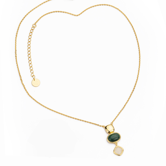 Collier BARBIERI en argent 925, or, malachite et pierre de lune