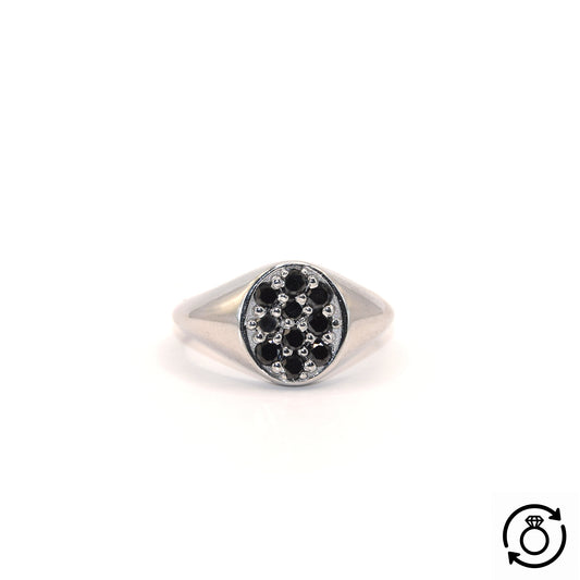 Anello chevalier da uomo in oro bianco 18 carati con diamanti neri