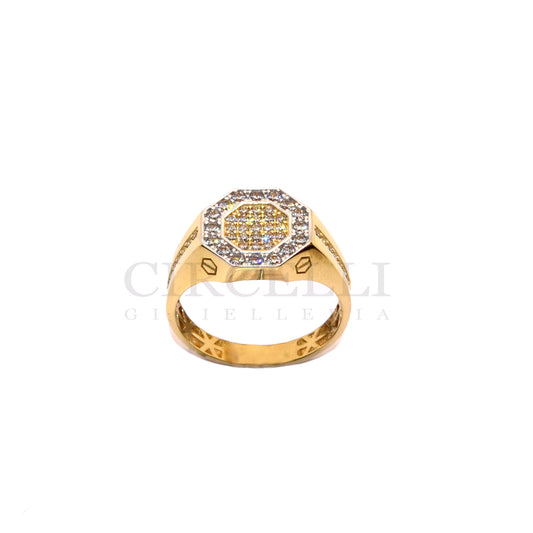 Men's 18K gold big pavé ring