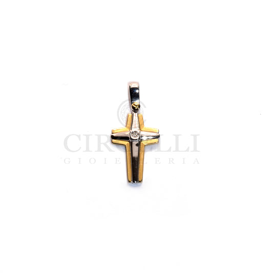 Two-tone cross with 18-karat gold diamond