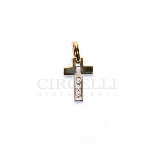 Two-tone cross with diamonds in 18-karat gold
