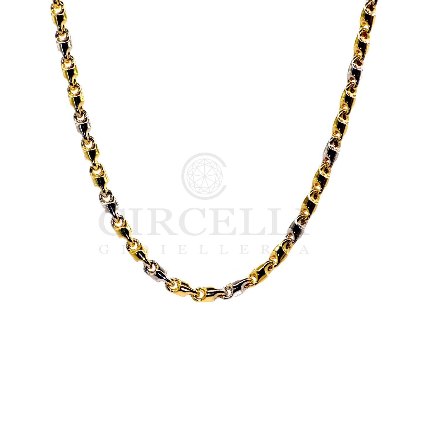 Collana tubolare bicolore oro 18k