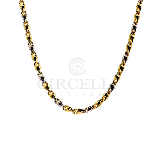 Collana tubolare bicolore oro 18 carati