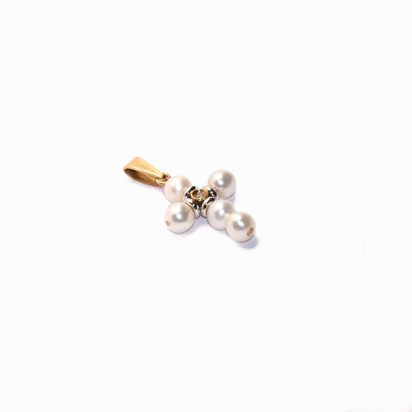 Croce perle con diamante oro 18k