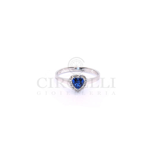 Anello cuore pietra blu oro 18k