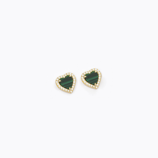 BARBIERI 925 Silver Gold Malachite Heart Earrings