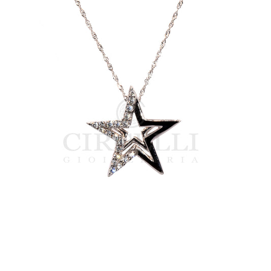 18K White Gold Star Necklace