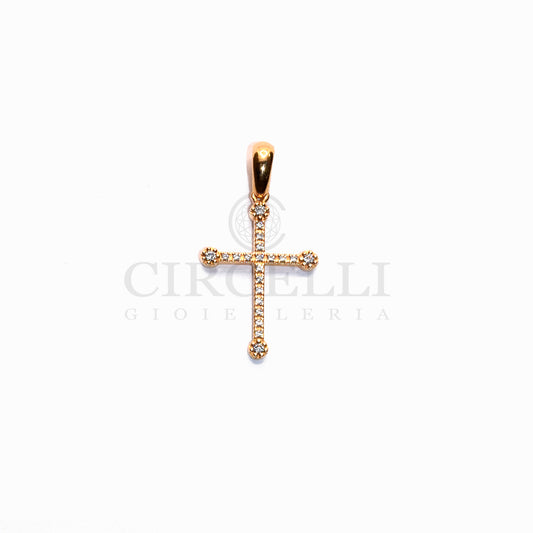 18K rose gold pavé cross