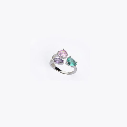 BARBIERI 925 silver mixed crystal trilogy ring
