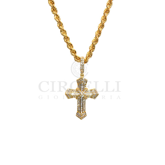 Collana Corda con croce pavè argento 925