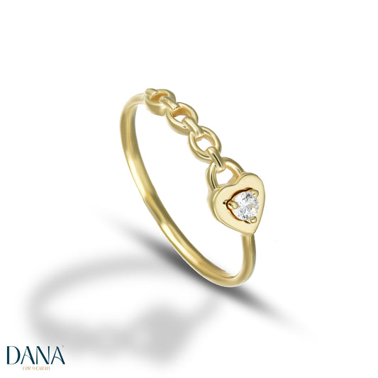 Bague Dana L'Or en or 9 carats avec cadenas et cœur