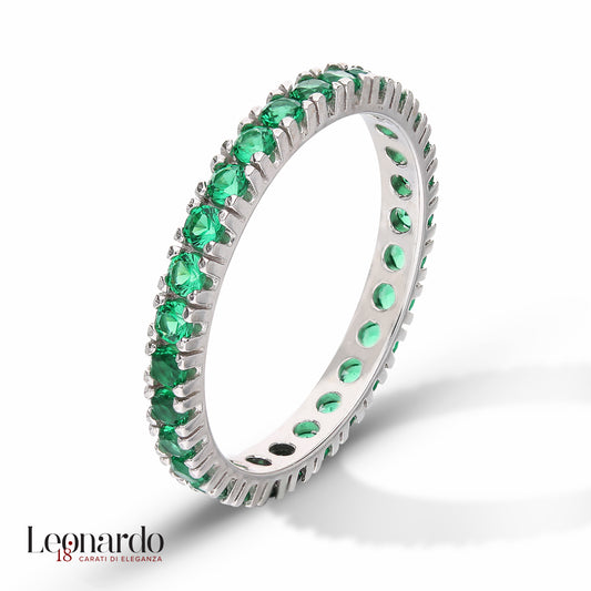 Anello Veretta zirconi verdi oro 18 carati