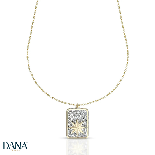 Collana da Uomo Collezione Nautilus con Rosa dei Venti Satinata su piastra rettangolare diamantata - DANA L'OR 9 CARATI