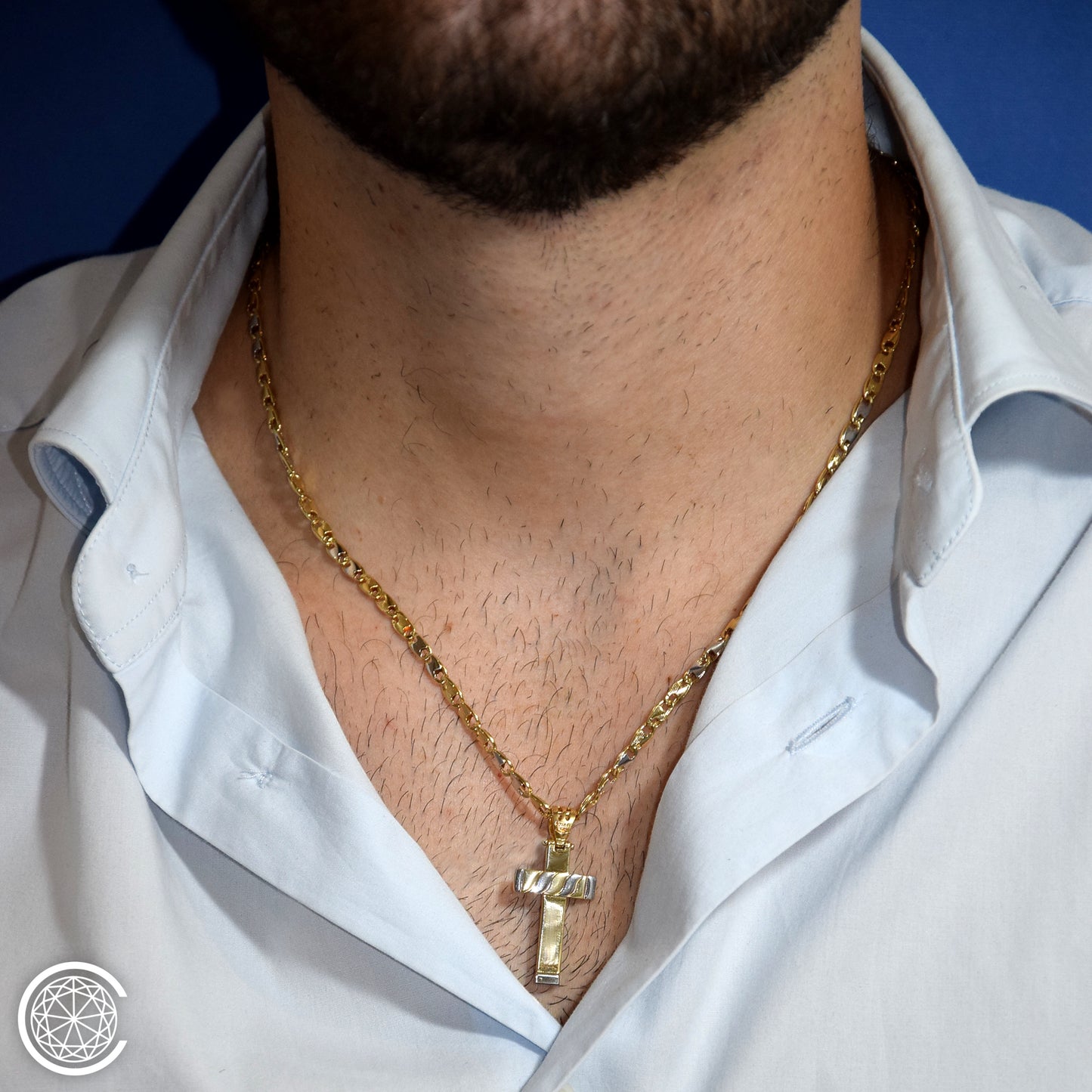 Croce double face bicolore oro 18k
