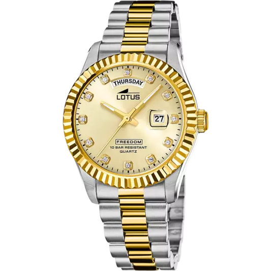 Lotus Two-Tone Freedom Watch with Indexes and Stones for Men
