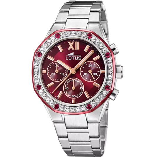 LOTUS 18872/3 BORDEAUX WATCH 316L STAINLESS STEEL STRAP, WOMEN
