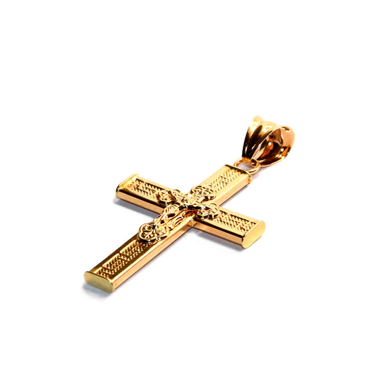 18-karat gold cross with Greek key