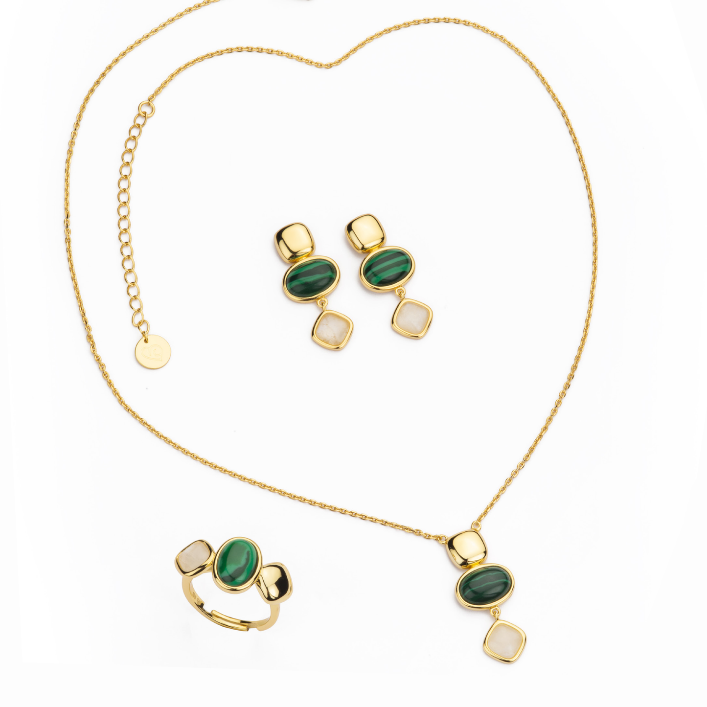 Orecchini gold malachite e moonstone argento 925 BARBIERI