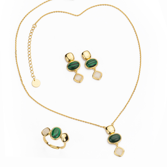 Anello gold malachite e moonstone argento 925 BARBIERI