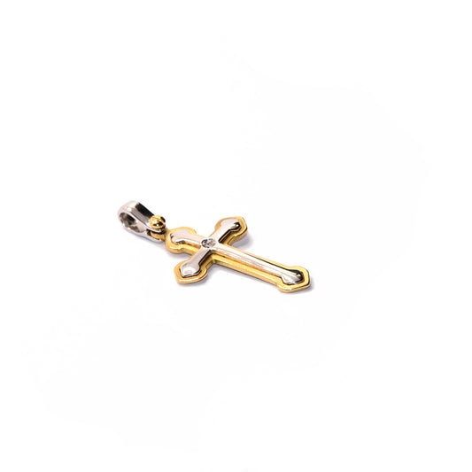 Two-tone cross with diamond in 18-karat gold