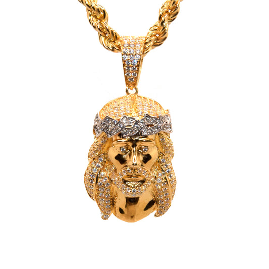 Collana Corda con volto di gesù pavè big argento 925