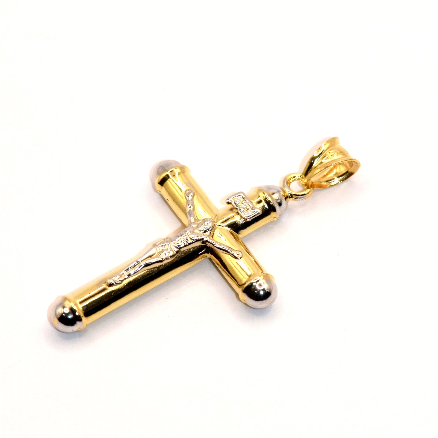 Croce bicolore con cristo oro 18k