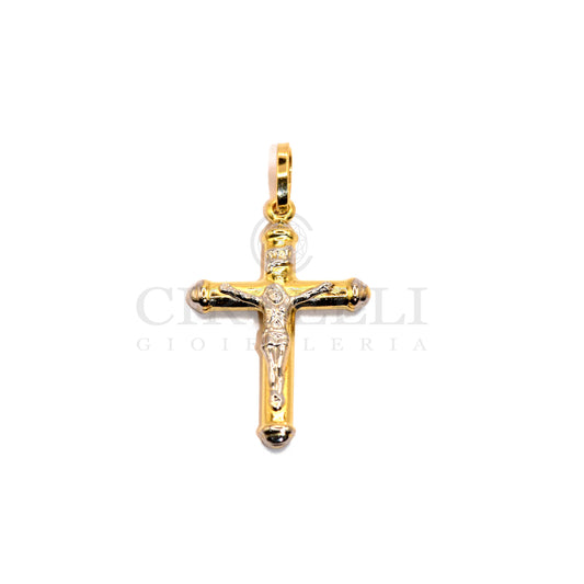 Croce bicolore con cristo oro 18k
