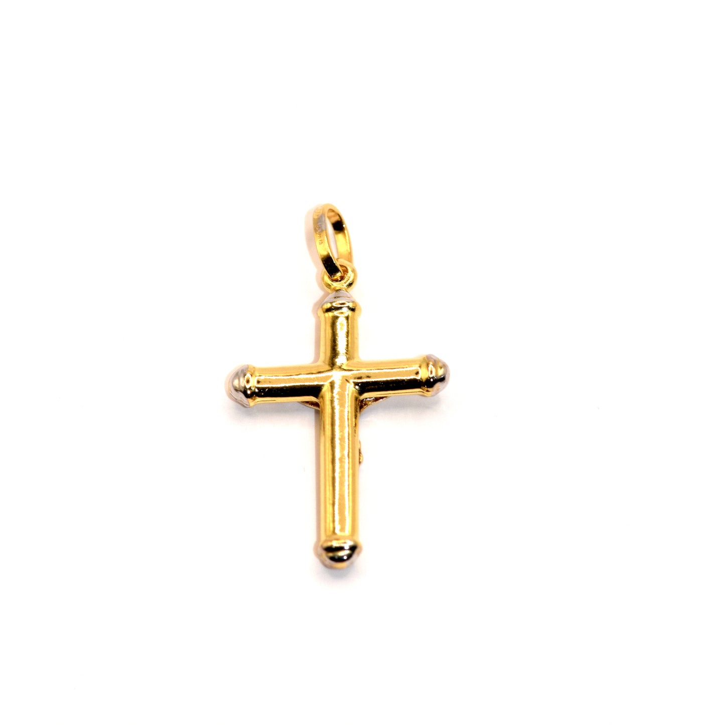 Croce bicolore con cristo oro 18k