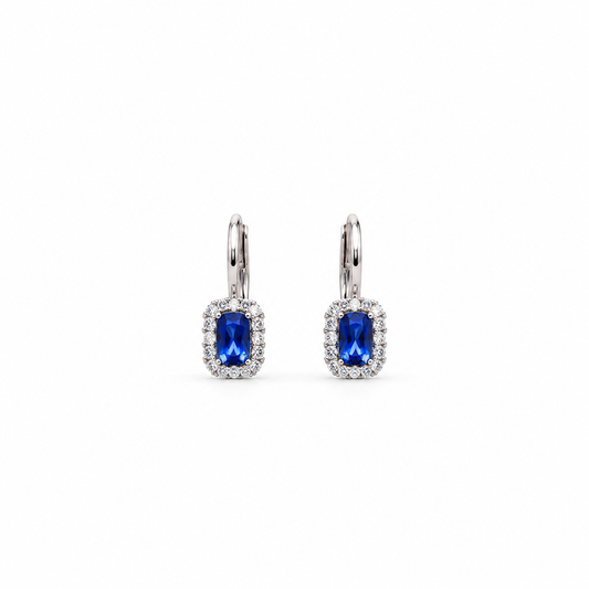Boucles d'oreilles en or 18 carats avec pierre bleue et fermoir à crochet