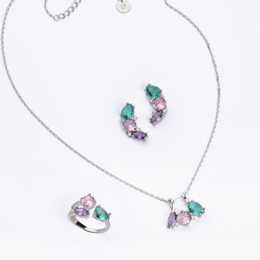 BARBIERI 925 silver mixed crystal trilogy ring