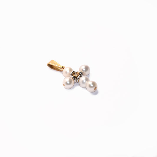 18K gold pearl cross with diamond