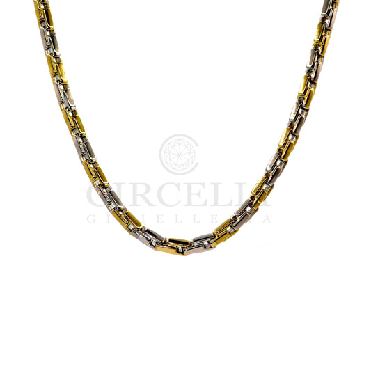 Collana tubolare bicolore oro 18k