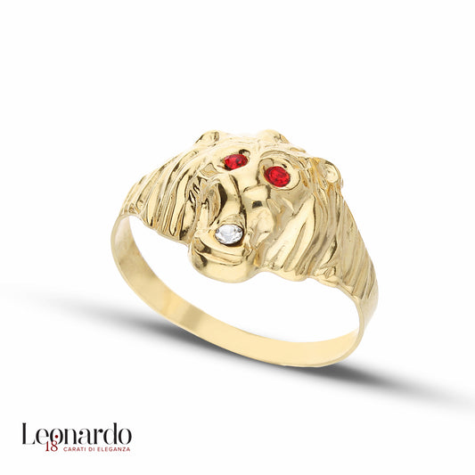 anello leone oro 18 carati