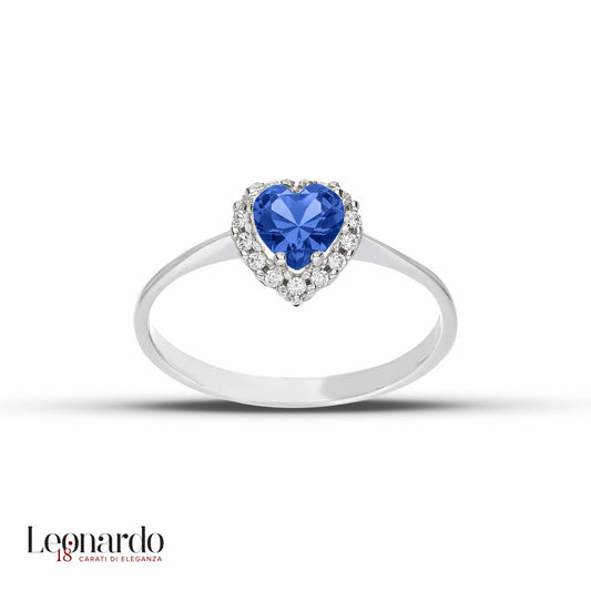 Bague en or 18 carats avec pierre bleue en forme de cœur