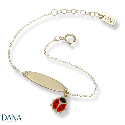 Bracciale con targa e coccinella pendente oro 9 carati DANA L'OR 9 CARATI