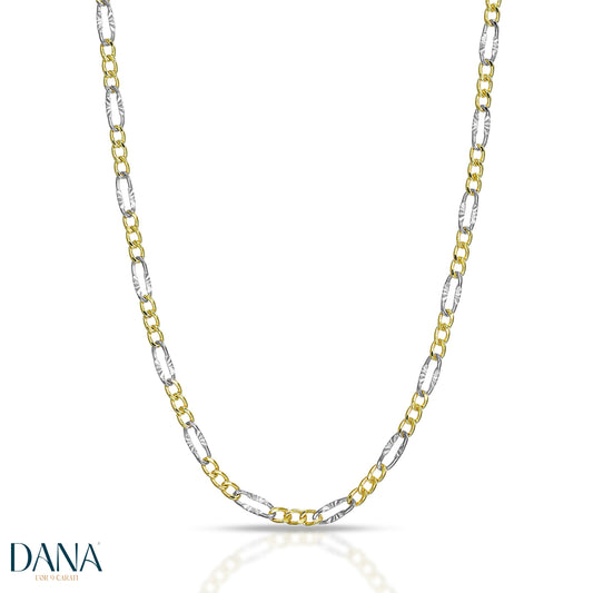 Collana da Uomo "Collezione Timeless" - Figaro 3+1 con finitura diamantata a raggi DANA L'OR 9 CARATI