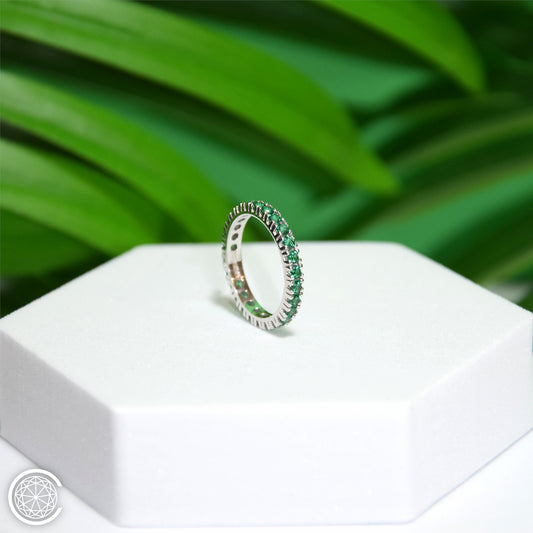 Anello Veretta zirconi verdi oro 18 carati