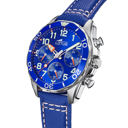 LOTUS CHRONO BLUE JUNIOR LEATHER STRAP WATCH 
