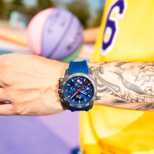Montre Lotus Chrono bleu clair avec bracelet en caoutchouc pour homme